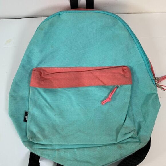 Two-Tone Canvas Nylon Womens Coral Pink Aqua Blue Backpack Medium - Picture 3 of 7